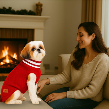 Richpet Soft & Stretchable Dog Sweater (Red) - Warm, Cozy Turtleneck Winter Knit Pullover - Richpet StoreRichpet Store
