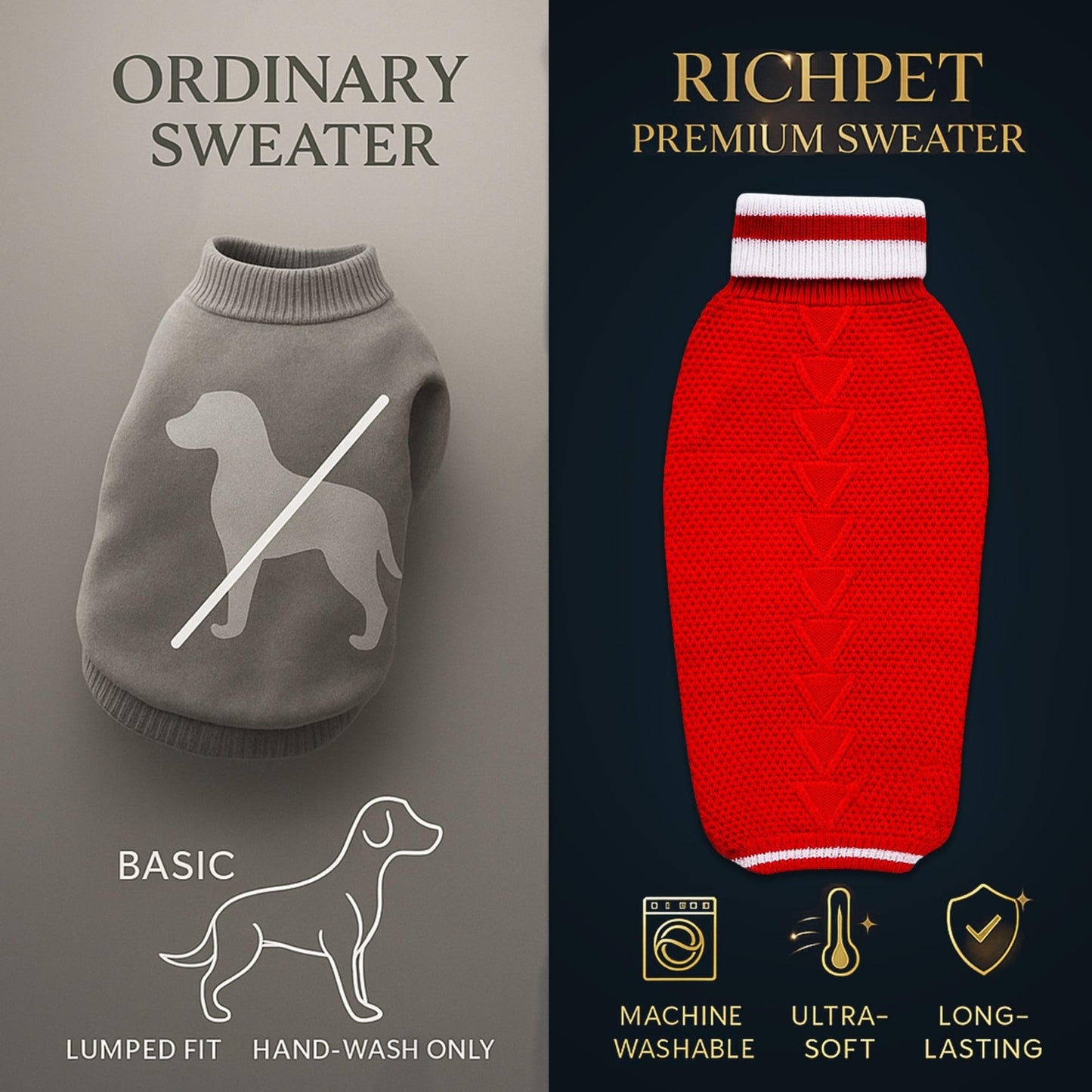 Richpet Soft & Stretchable Dog Sweater – Warm, Cozy Turtleneck Winter Knit Pullover - Richpet StoreRichpet Store