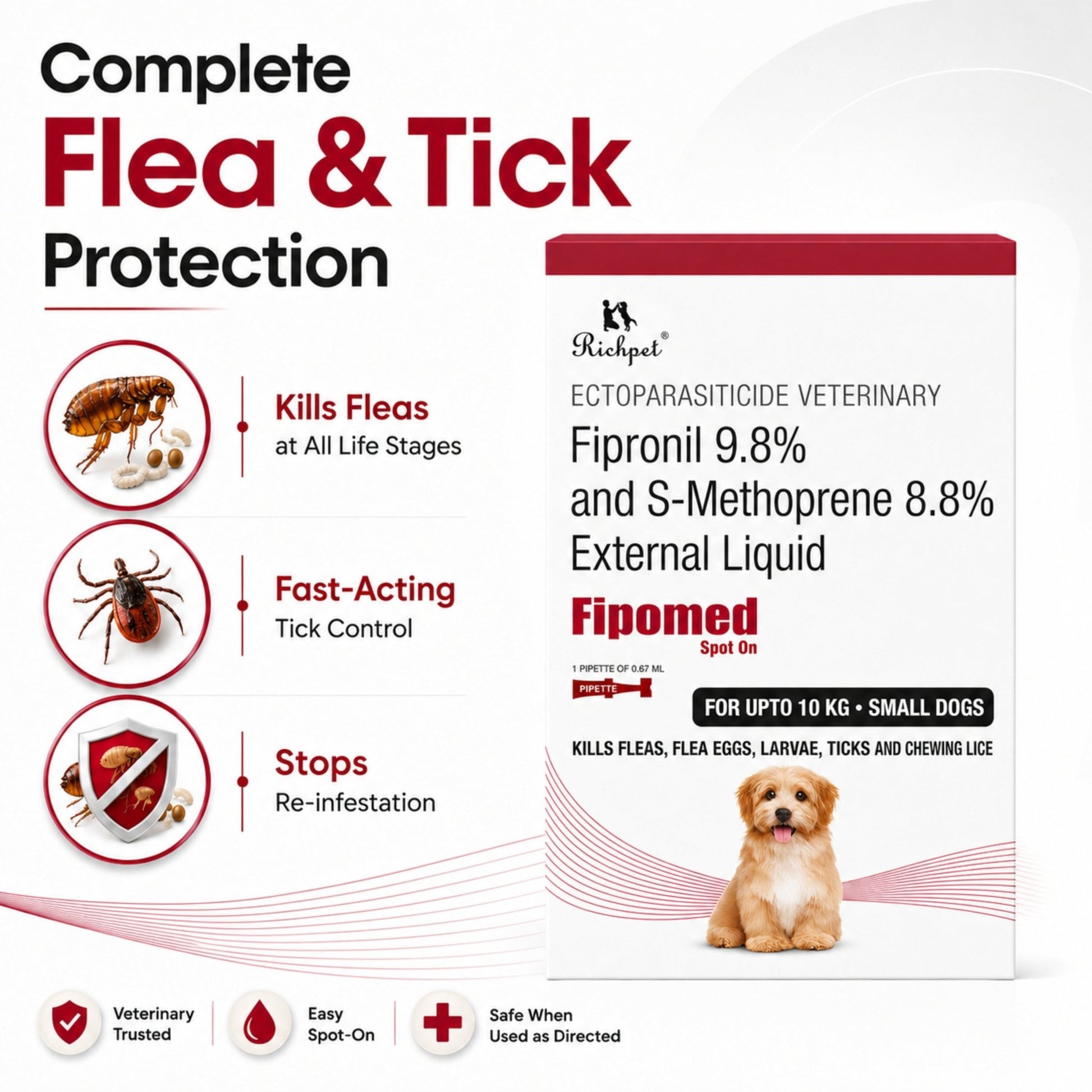Richpet Spot On for Dogs (0 - 10 kg), Monthly Flea Tick Treatment, Topical Parasite Protection - Richpet StoreRichpet Store